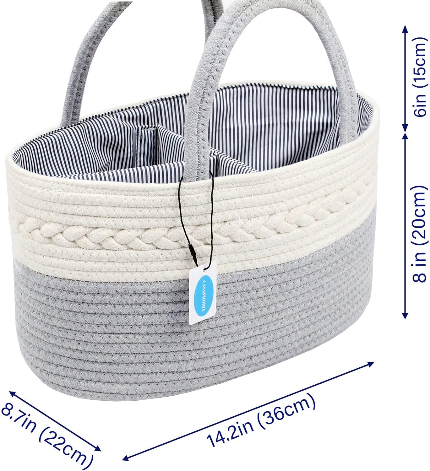 Casaphoria Caddy Organizer - Cream Gray 145 Inch Cotton Basket