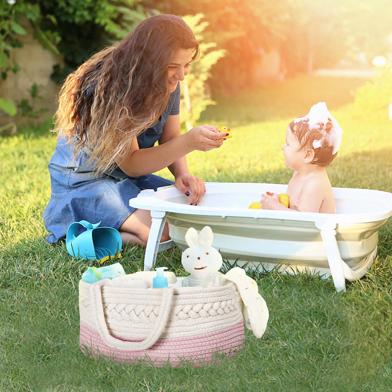 Maliton Diaper Caddy for Baby Girl - Cotton Rope Organizer