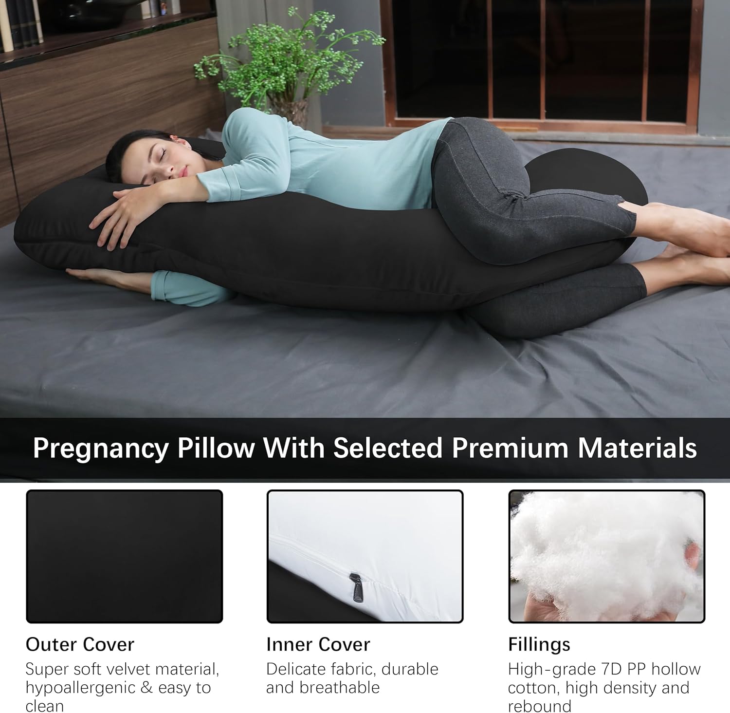 MOON PARK Full Body Pregnancy Pillow - U Shaped with Removable Cover