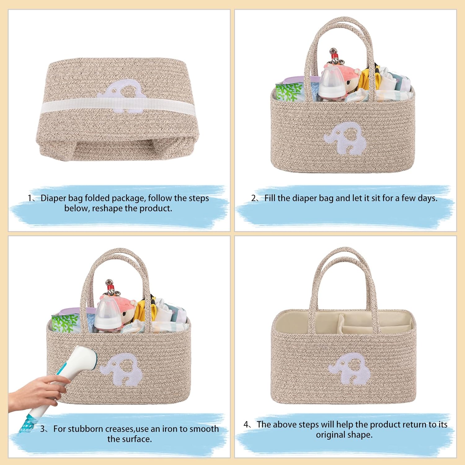 OIAHOMY Diaper Caddy Organizer - Brown Portable Baby Basket with Handles