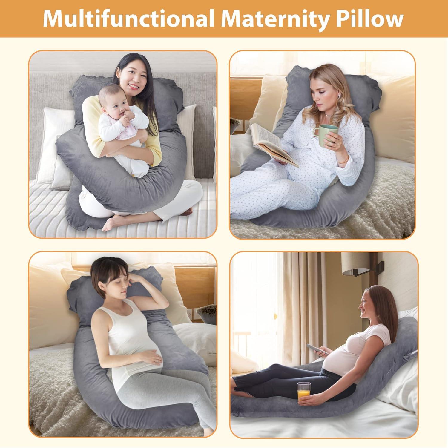 LONABR J-Shape Pregnancy Pillow with Velvet Cover