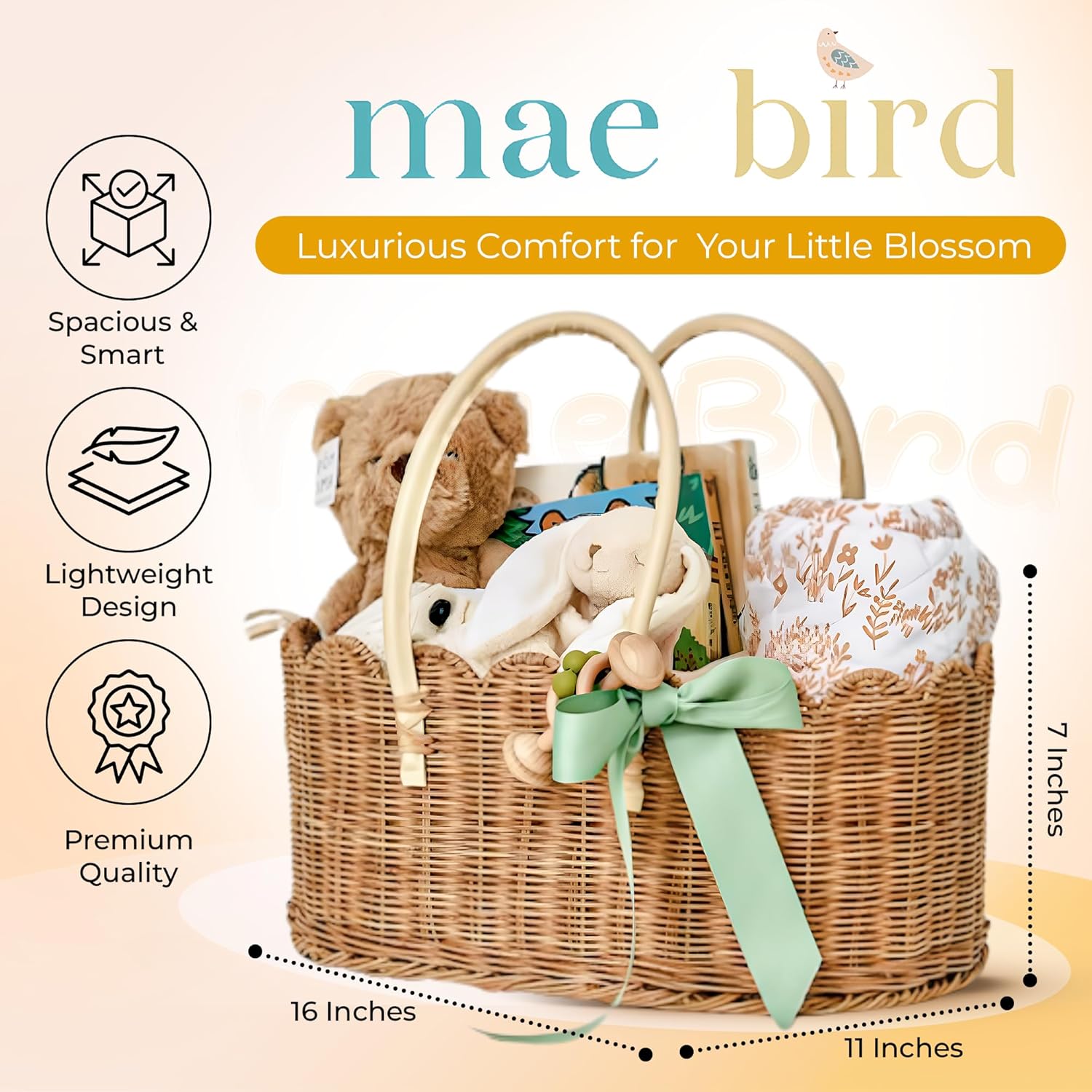 Mae Bird Rattan Diaper Caddy Organizer with Handles 1
