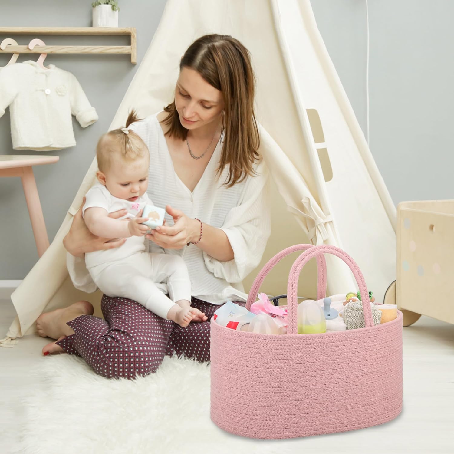 COMSE Large Diaper Caddy Organizer with Removable Dividers and Gift Bag