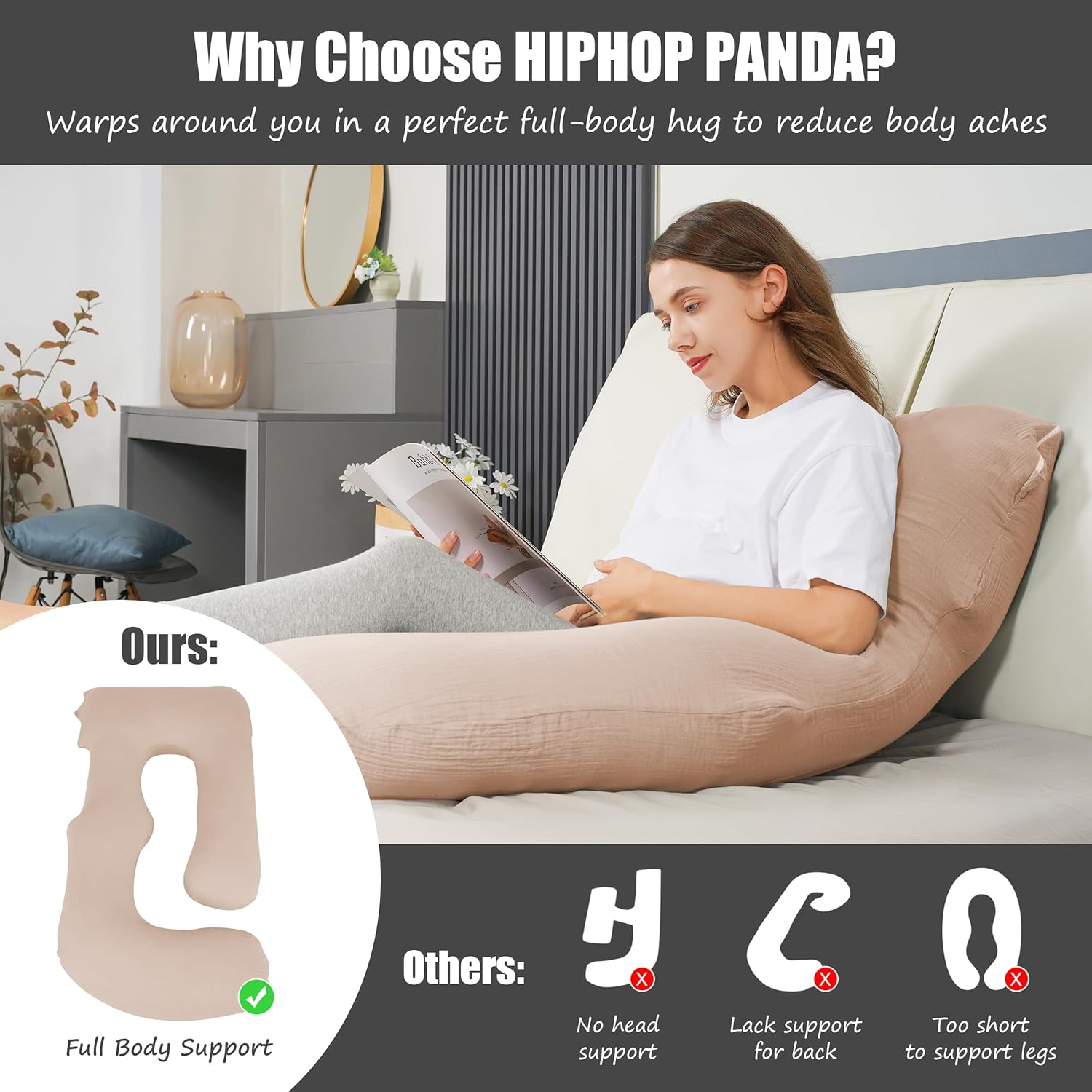 HIPHOP PANDA Muslin Pregnancy Pillow - U Shaped Full Body Support