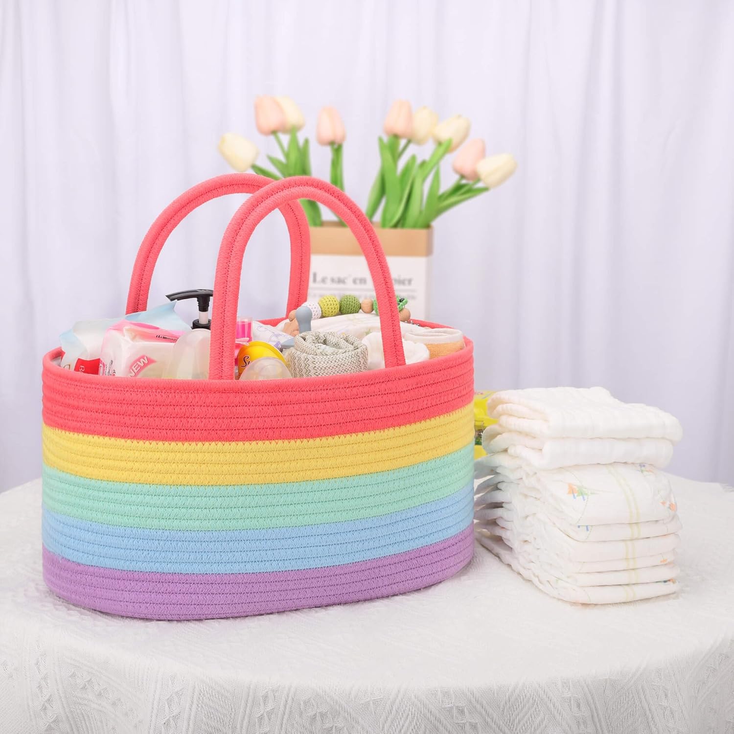 COMSE Large Diaper Caddy with Removable Dividers
