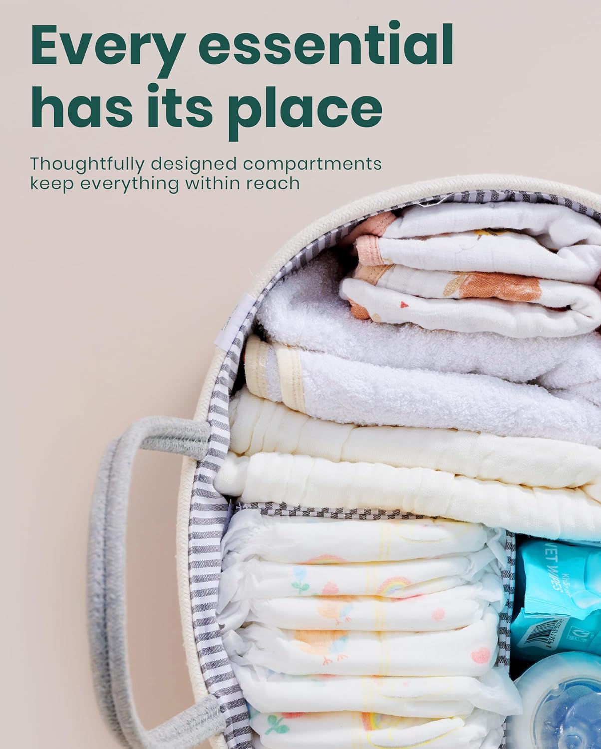 KiddyCare Woven Diaper Caddy Organizer Gray X-Large
