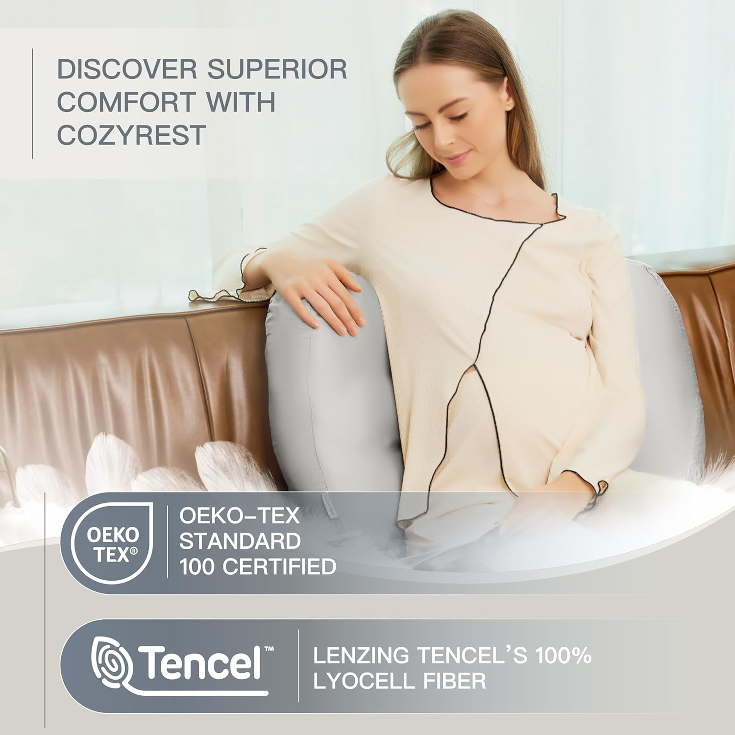 COZYREST Pregnancy Pillow with Cooling TENCEL and Adjustable Shape