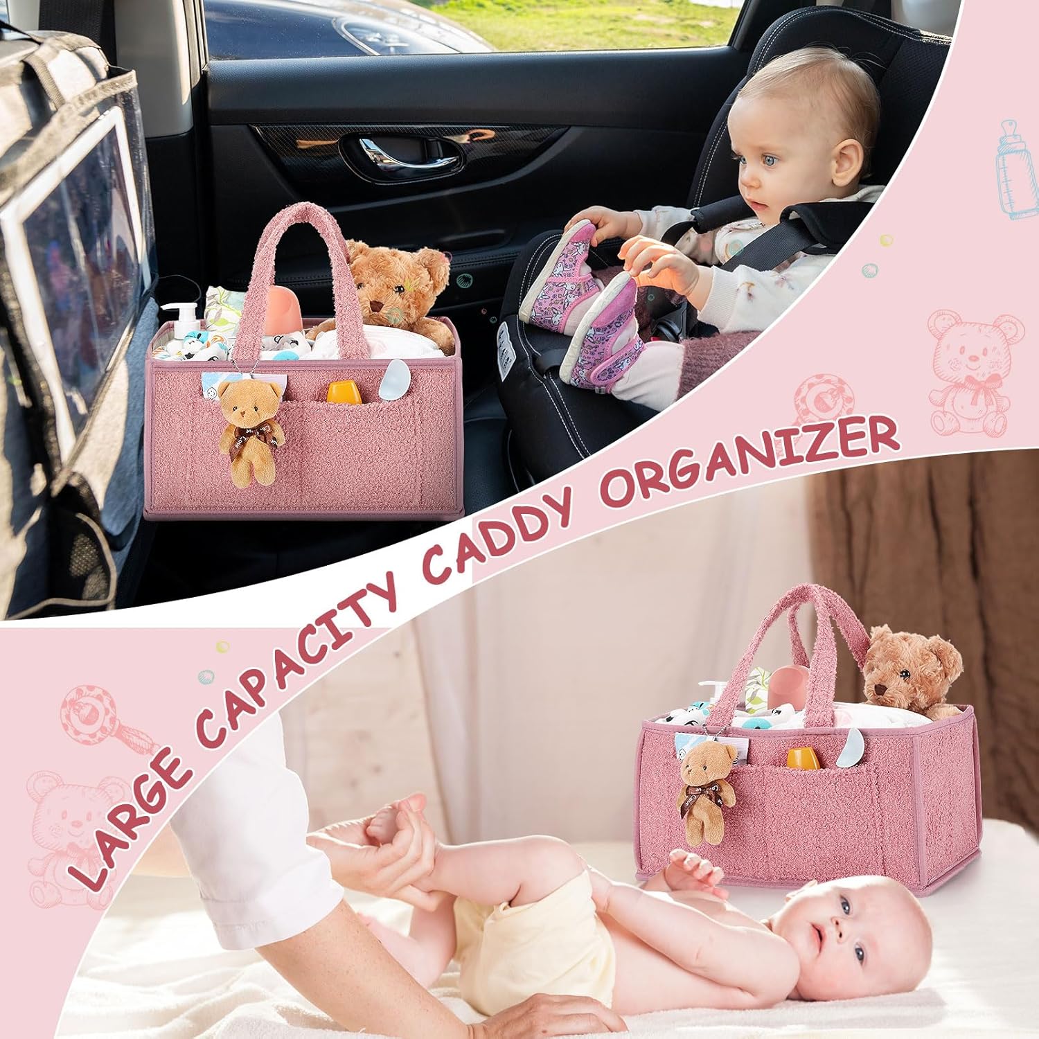 Teenyyou 2 Pcs Diaper Caddy Organizer Set with Doll Ornament