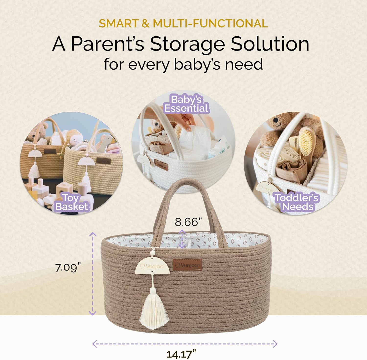 Yunioo BoHo Diaper Caddy Organizer with Tassel Brown