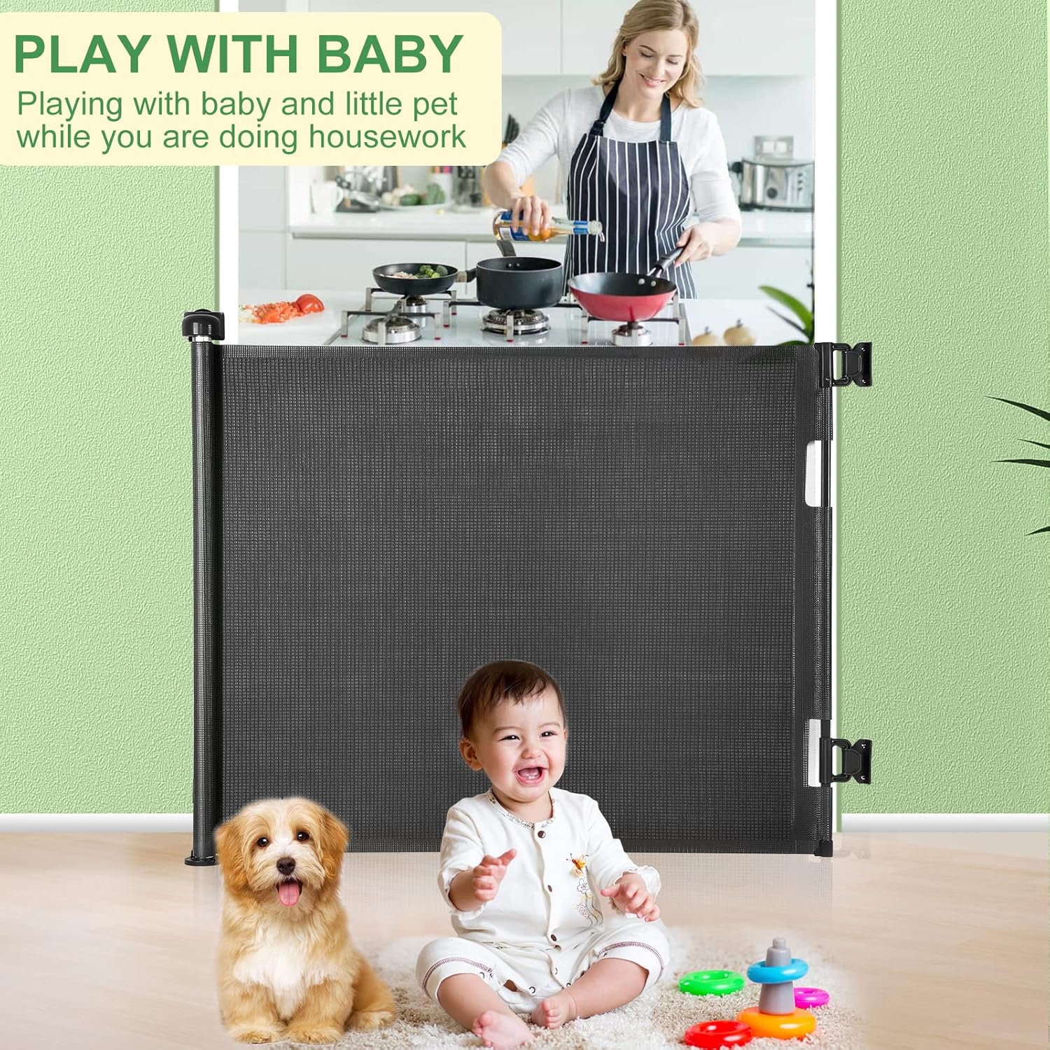 MYPIN Retractable Baby Gate 33 Tall 71 Wide Black