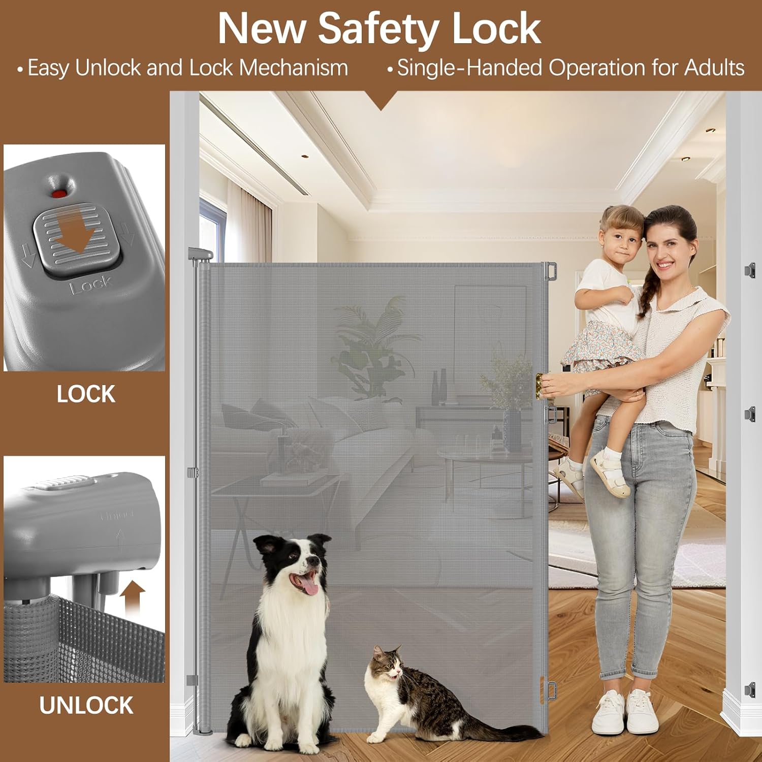 60 Inch Extra Tall Retractable Cat Gate - Gray