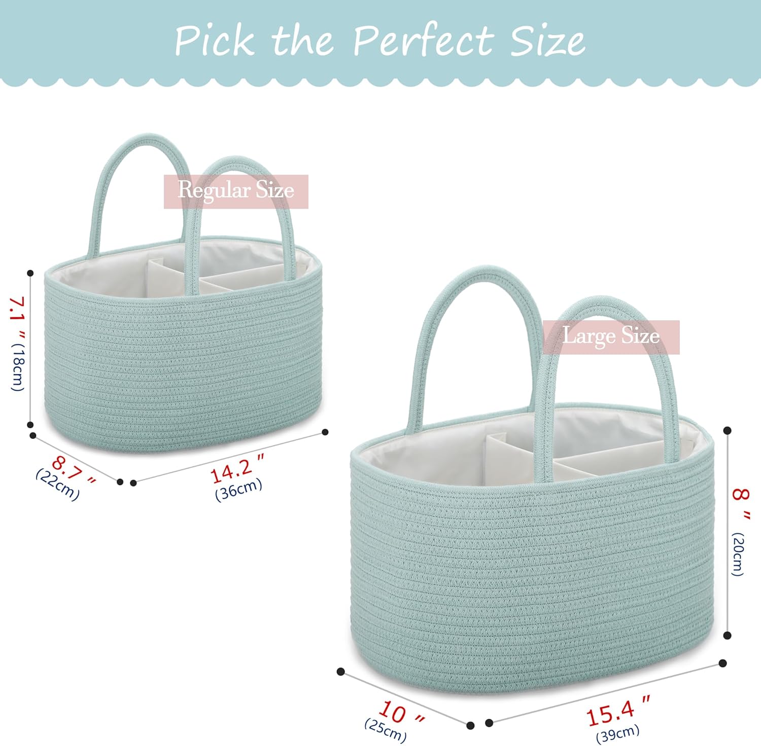 COMSE 2 Pack Baby Diaper Caddy Organizer Light Green