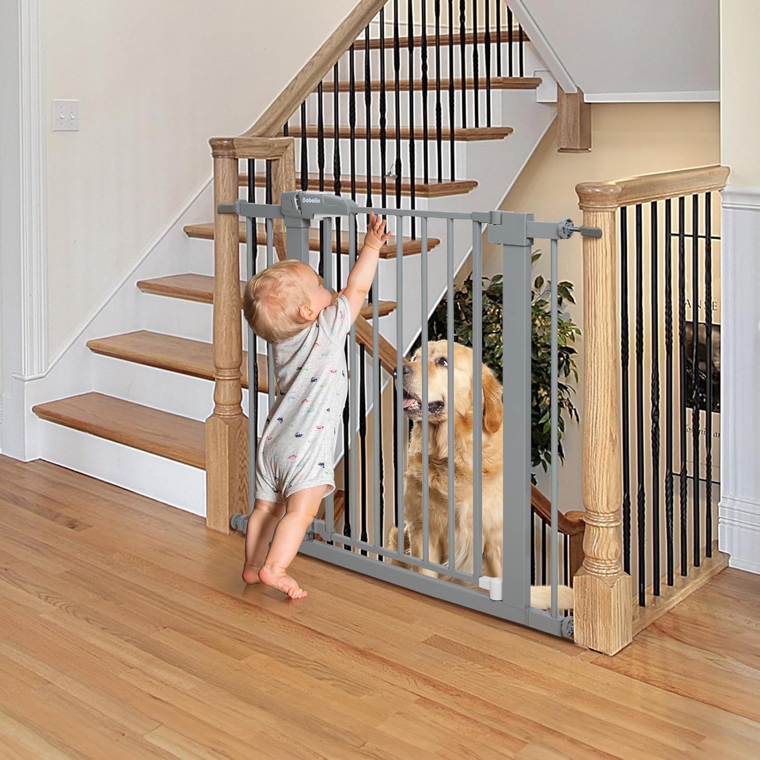 BABELIO 26-40 Inch Pressure Mount Baby Gate with Wall Protectors