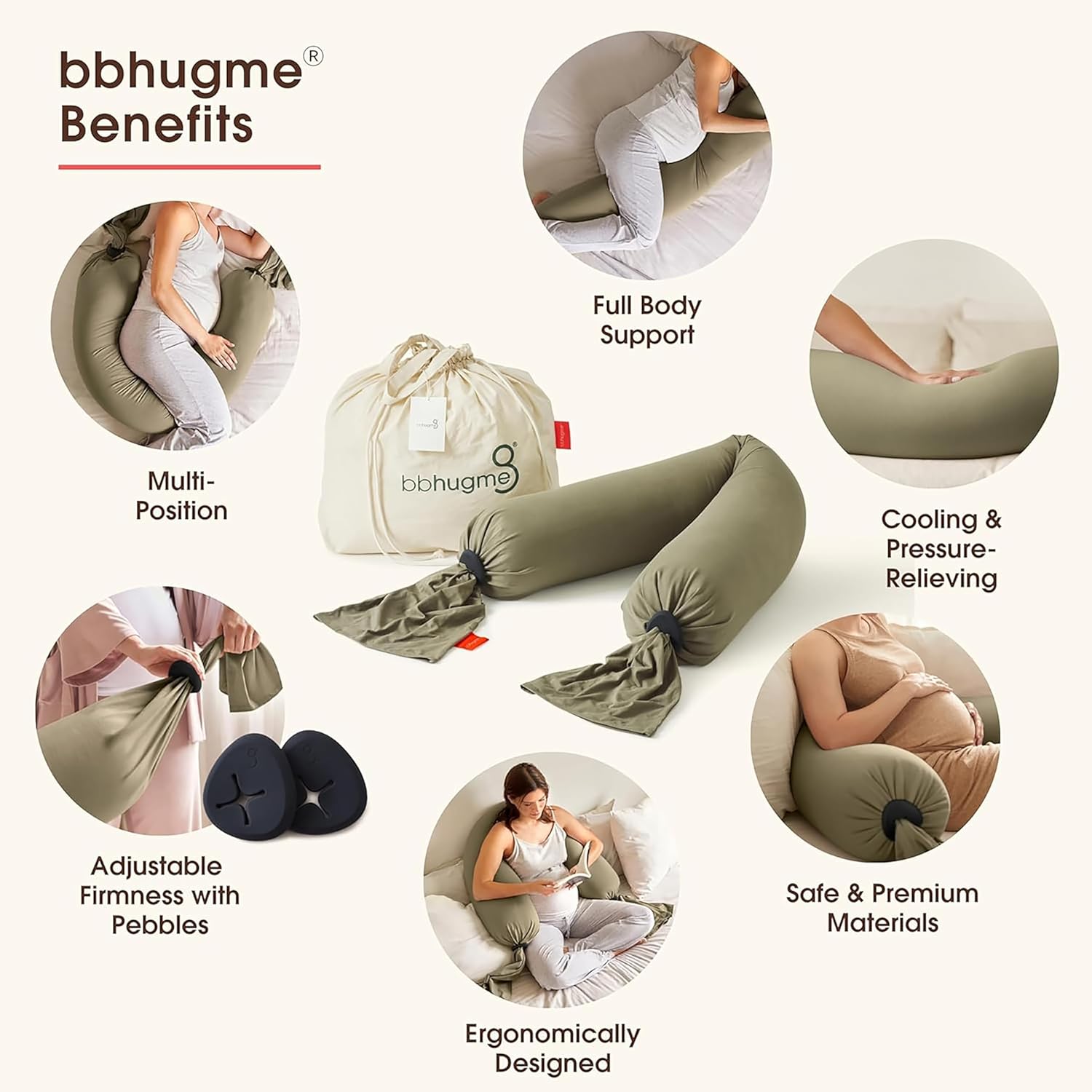 bbhugme Adjustable Pregnancy Pillow - Full Body Support