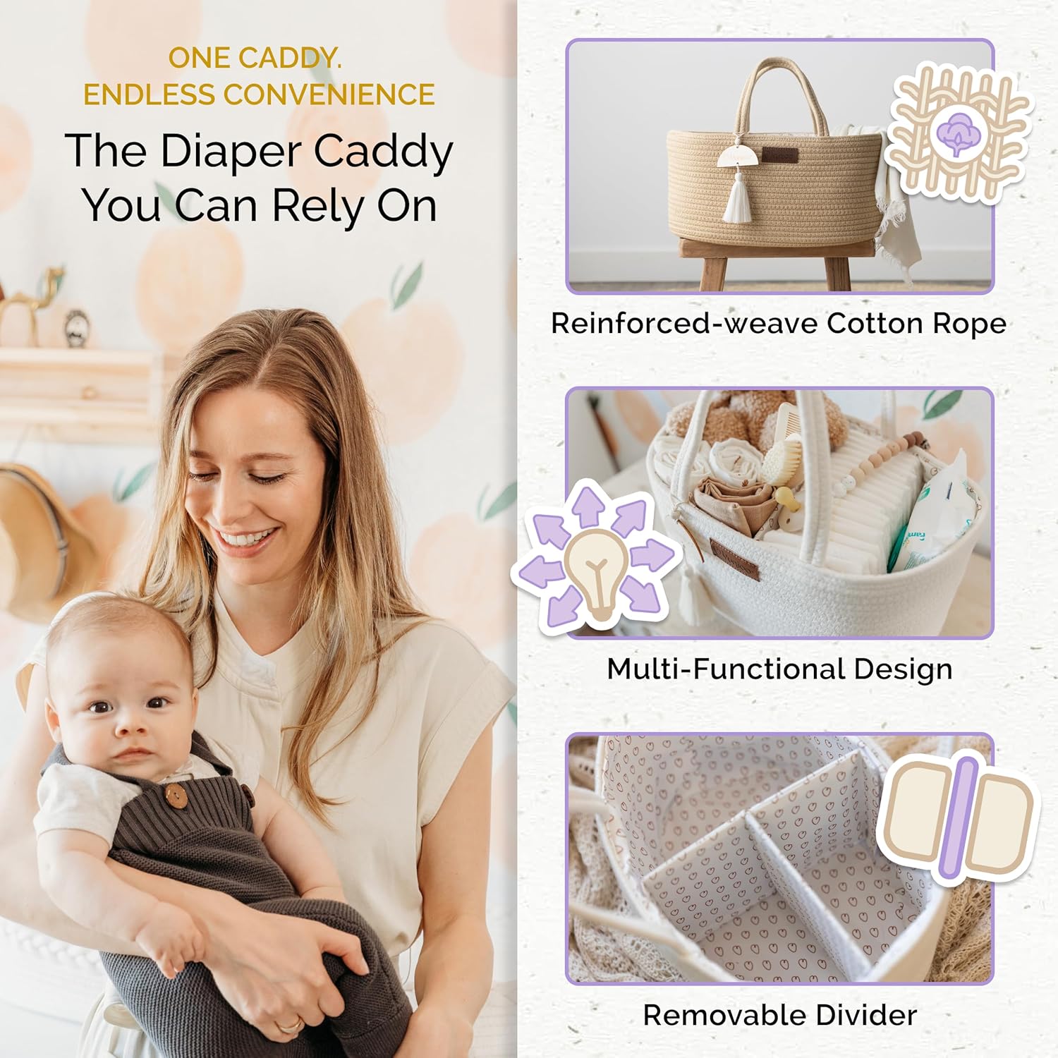Yunioo Diaper Caddy Organizer Cream