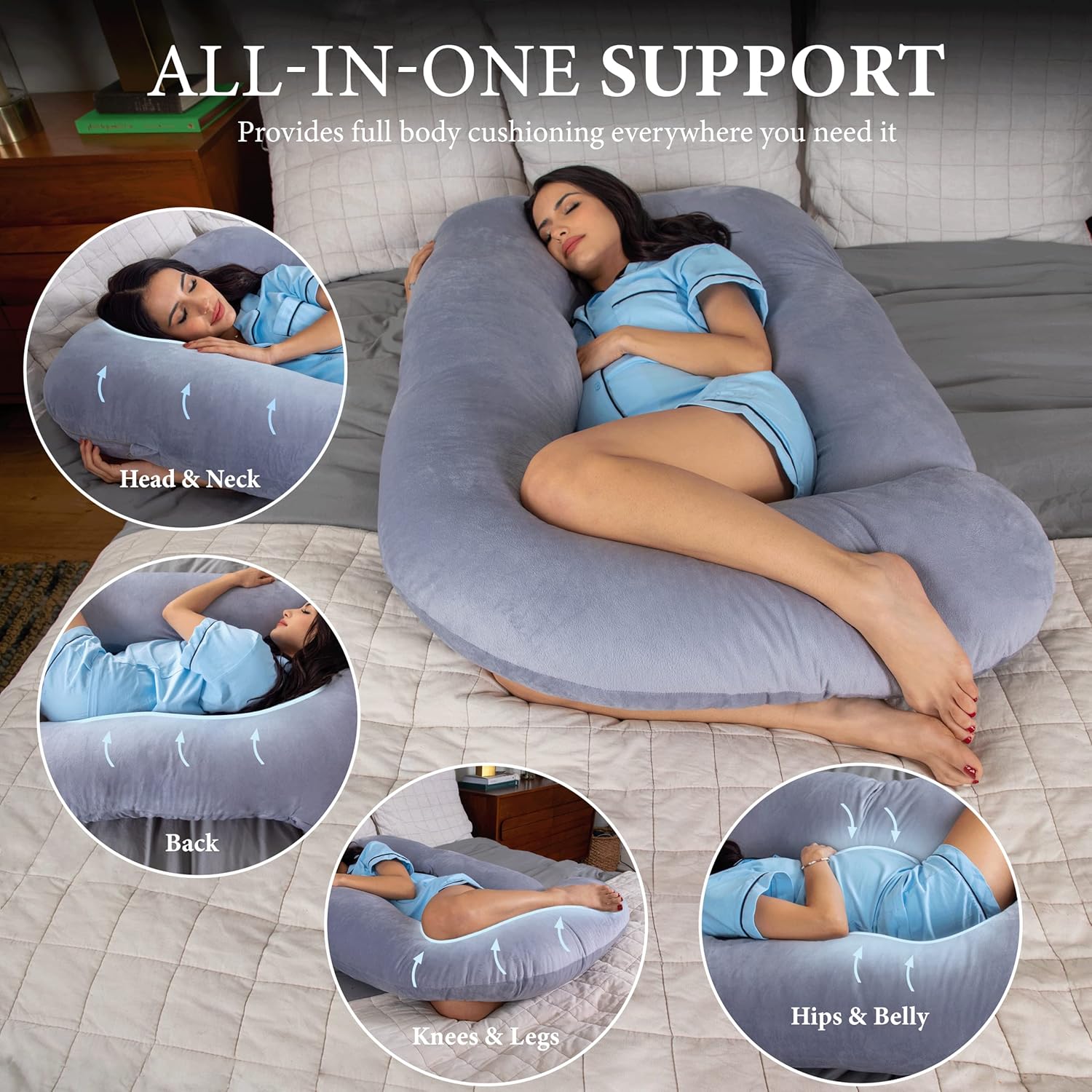 Pharmedoc U-Shape Full Body Pregnancy Pillow - Grey