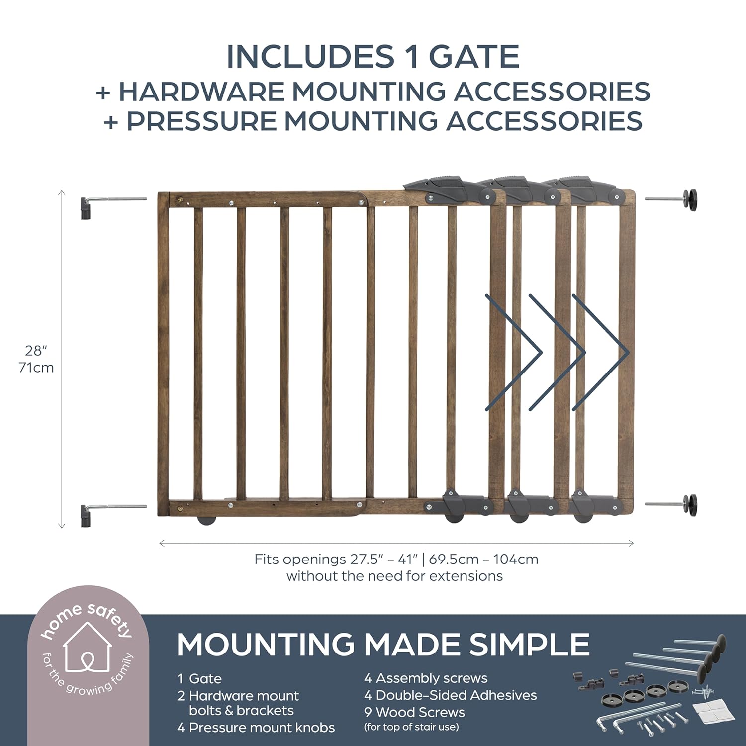 Dreambaby Nottingham Wooden Baby Gate for Stairs and Doorways