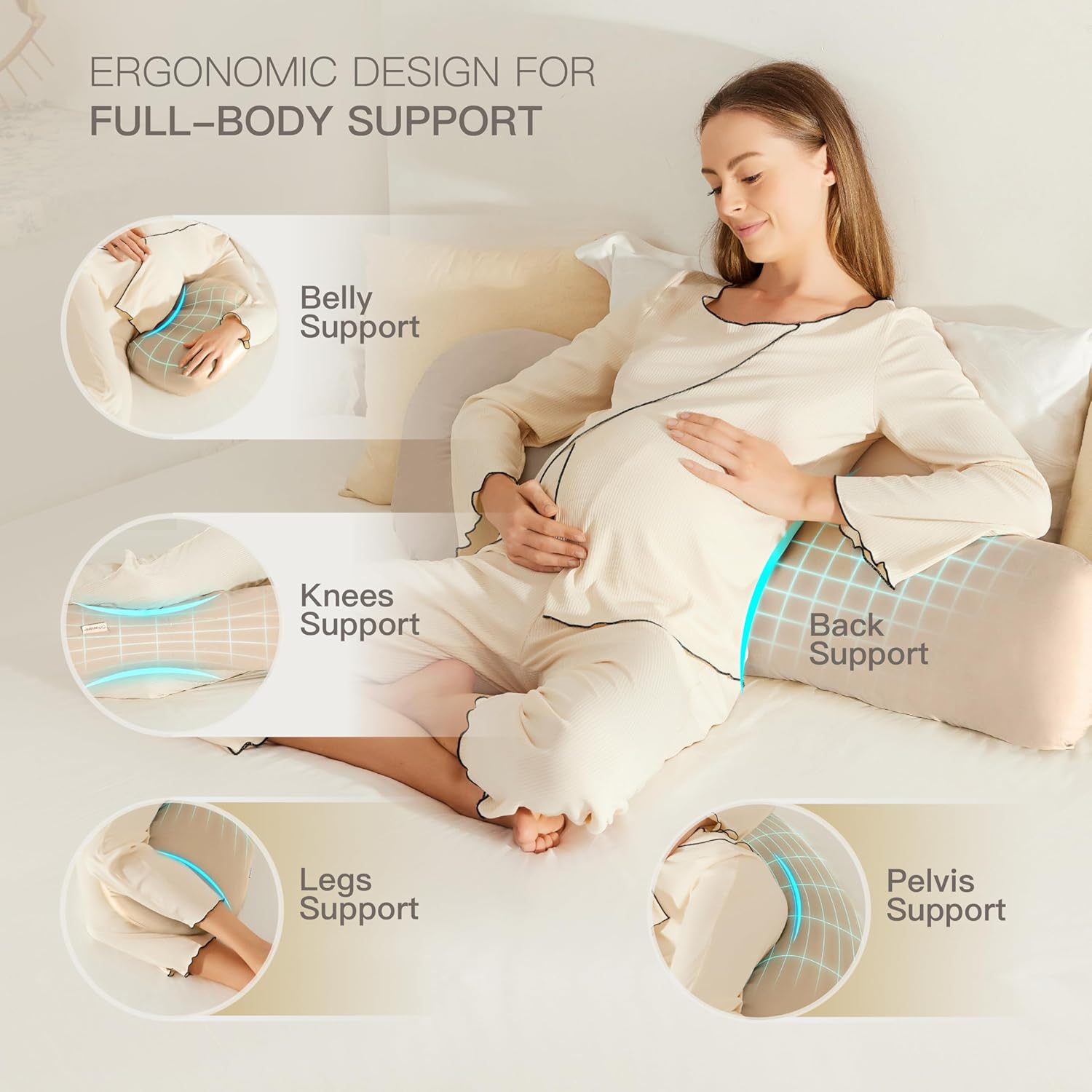 COZYREST Pregnancy Pillow with Cooling TENCEL Cover