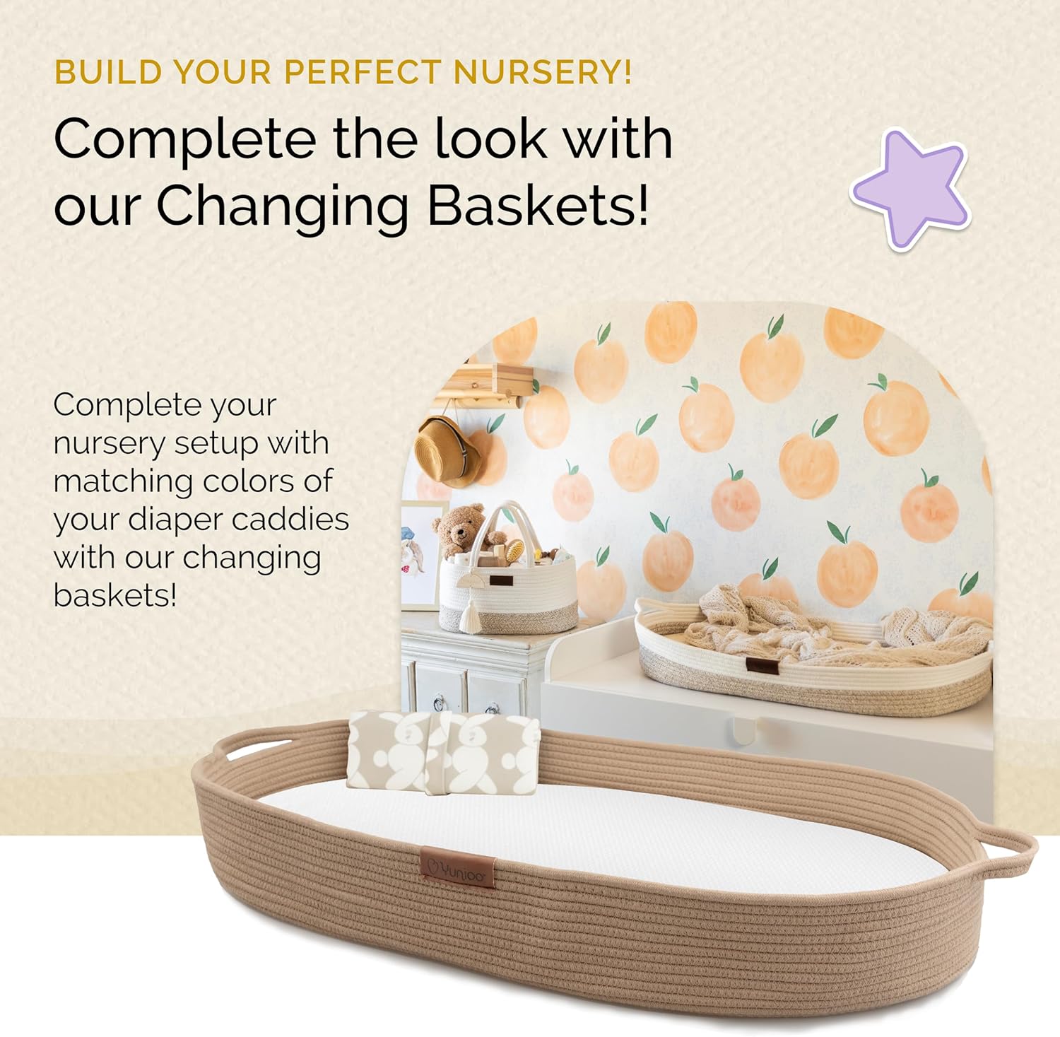 Yunioo BoHo Diaper Caddy Organizer with Tassel Brown