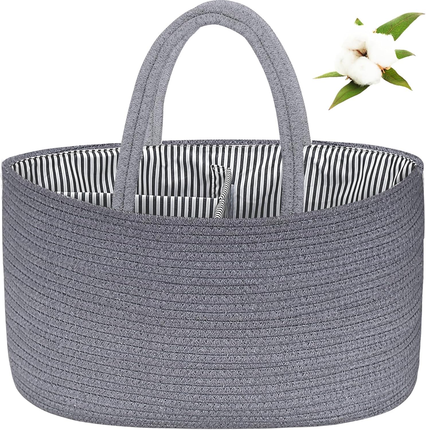 ABenkle X-Large Diaper Caddy Organizer Grey Boho Rustic Cotton Rope Baby Basket