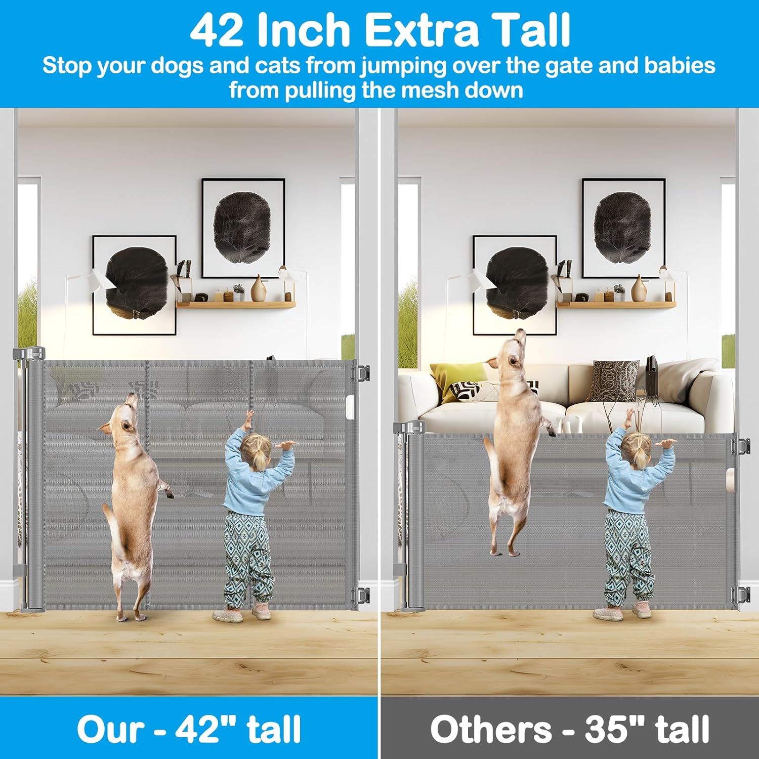 42 Inch Extra Tall Retractable Baby and Pet Gate