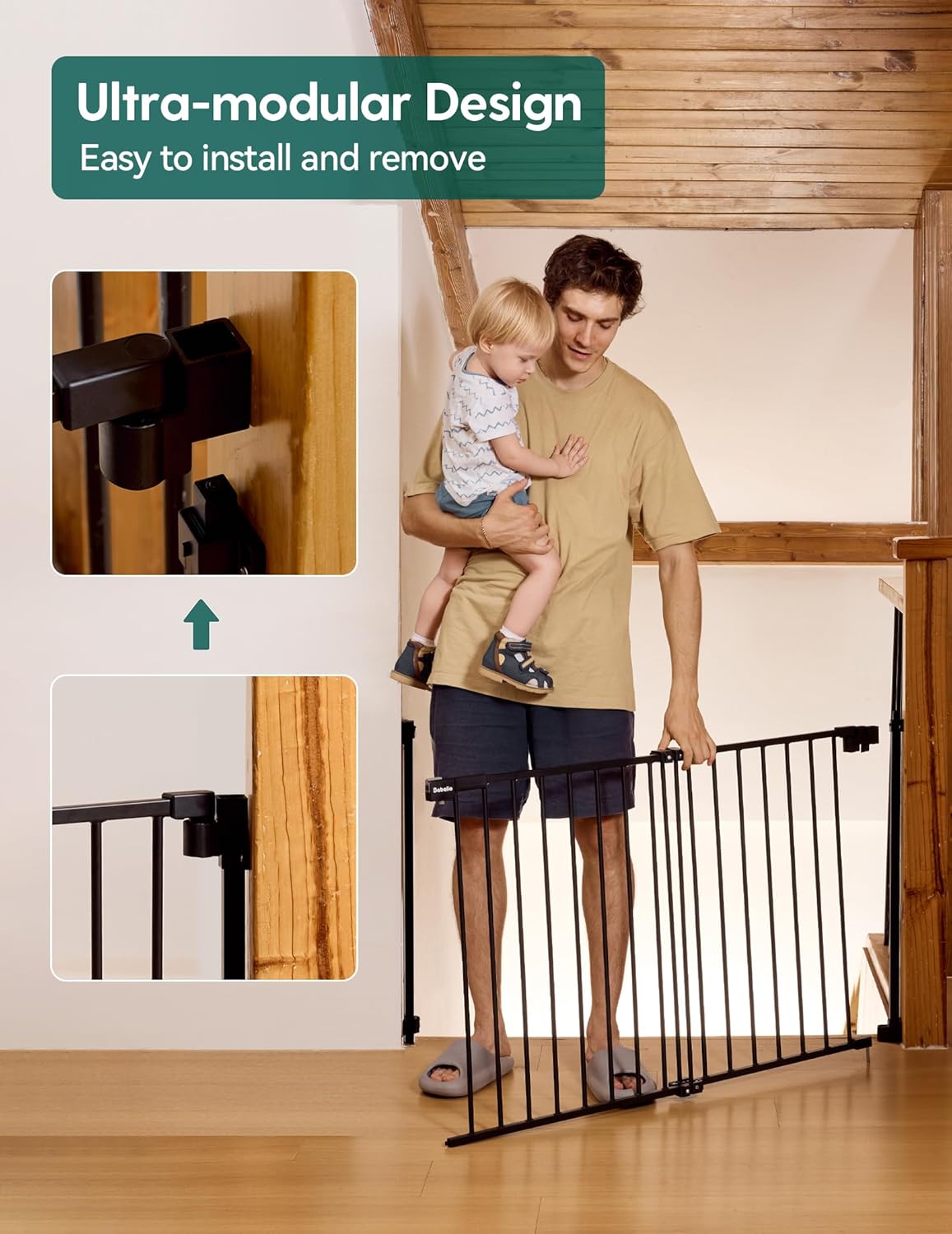 Babelio Stair Door Baby Gate No Bottom Bar 30 Tall Black