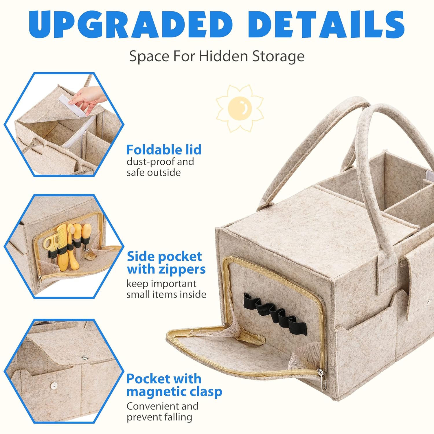 Maliton Baby Diaper Caddy Organizer with Handles and Lid