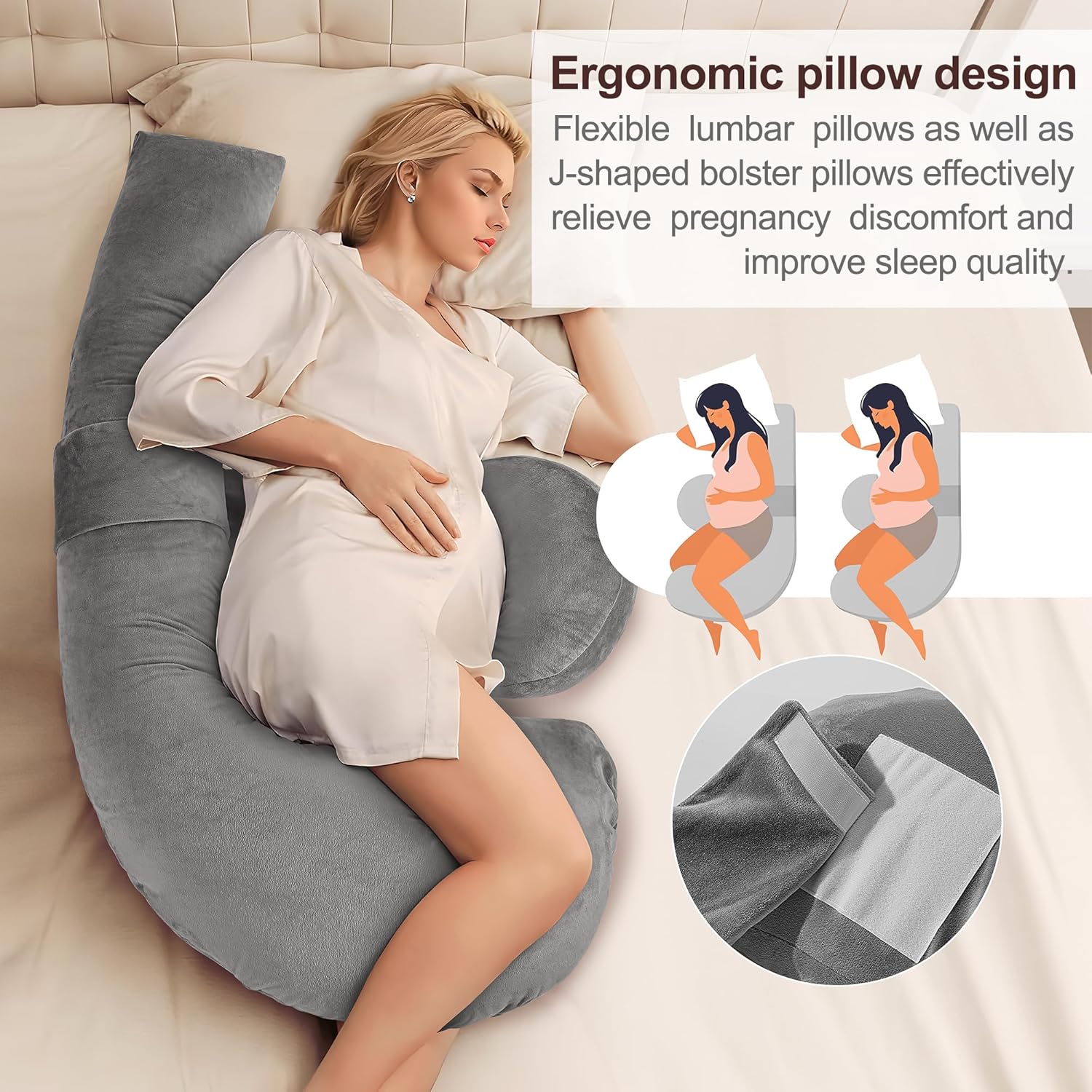 57 Inch J-Shaped Maternity Pillow for Side Sleepers 1
