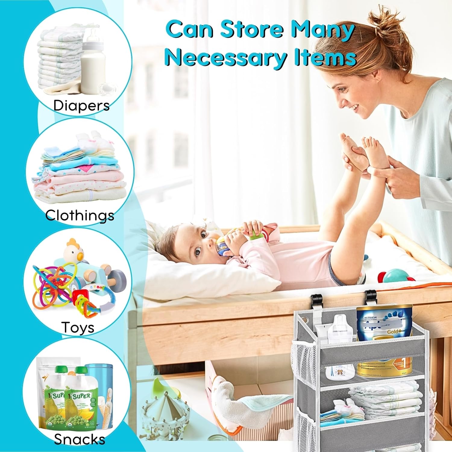 Ofiray-home Hanging Diaper Caddy with Mesh Pockets