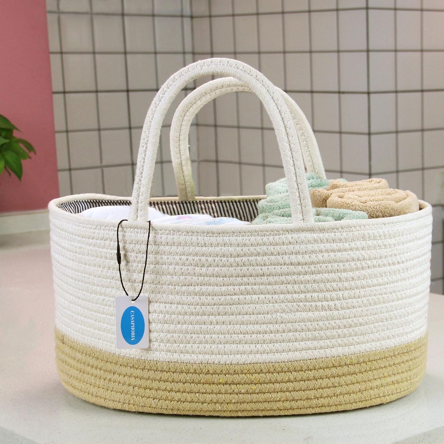 Casaphoria Woven Cotton Rope Caddy with Removable Inserts