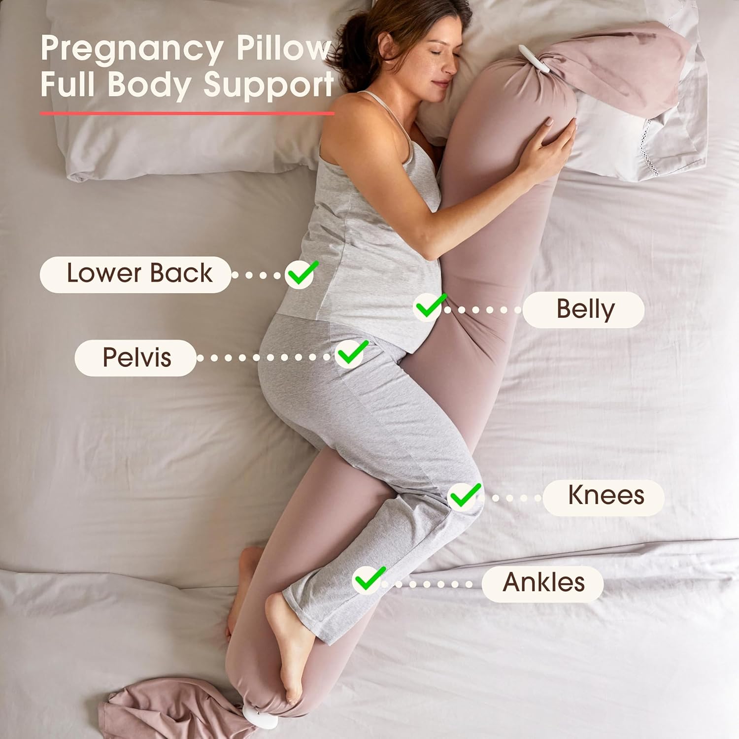 bbhugme Adjustable Pregnancy Pillow - Dusty Pink