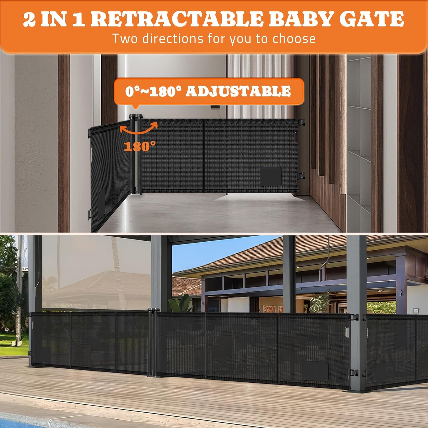 Pawtners 2-in-1 Retractable Baby Gates - Black
