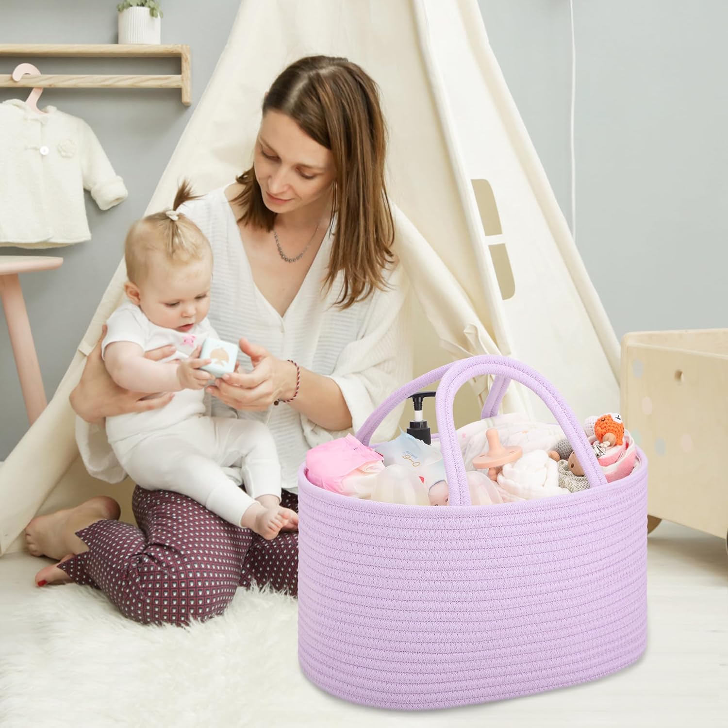 COMSE Large Diaper Caddy Organizer with Dividers