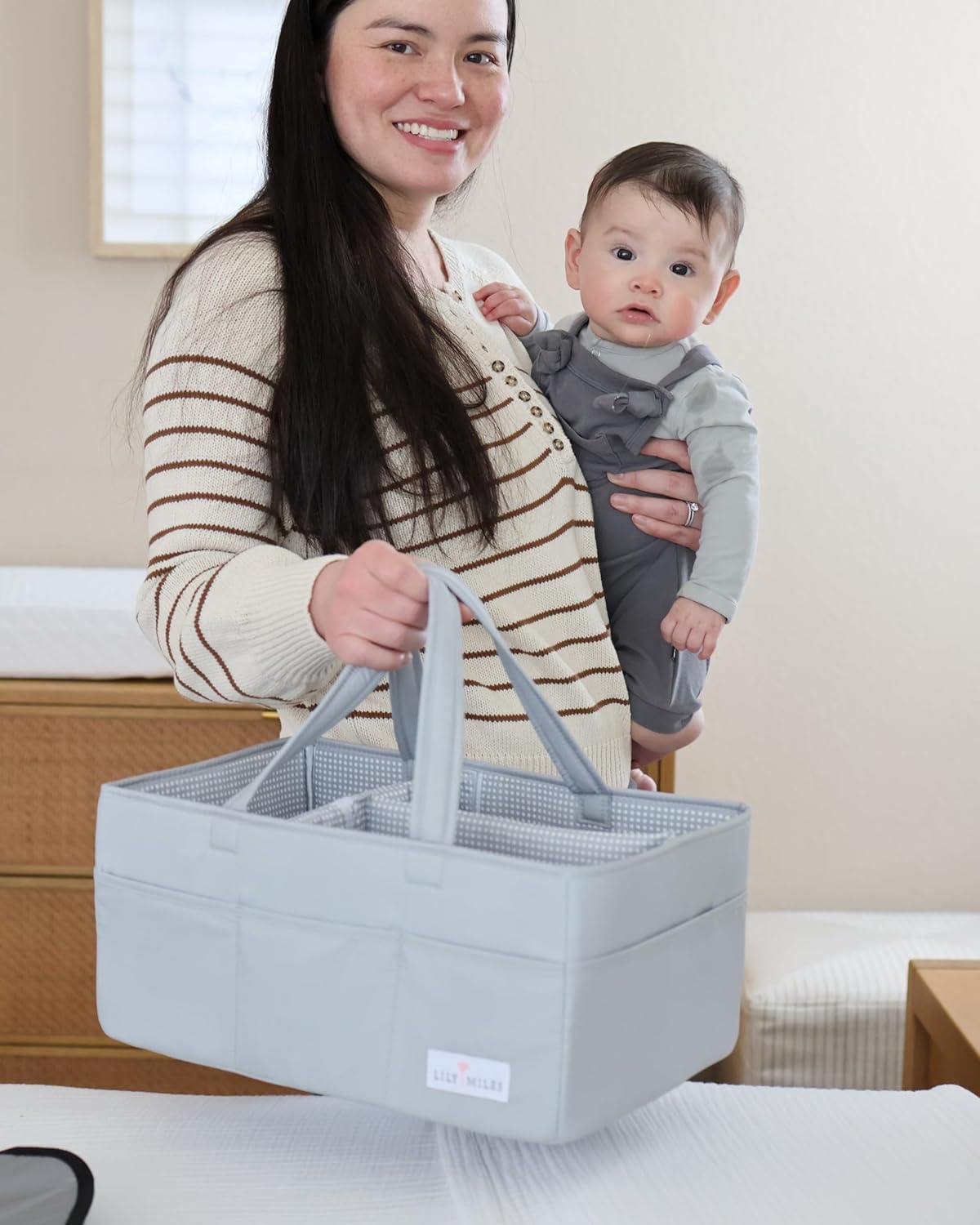 Lily Miles Diaper Caddy with 8 Pockets Wipeable Durable