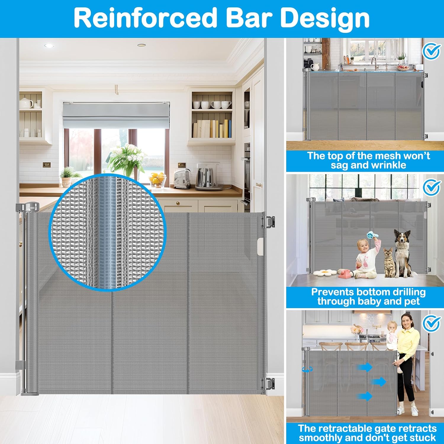 42 Inch Extra Tall Retractable Baby and Pet Gate