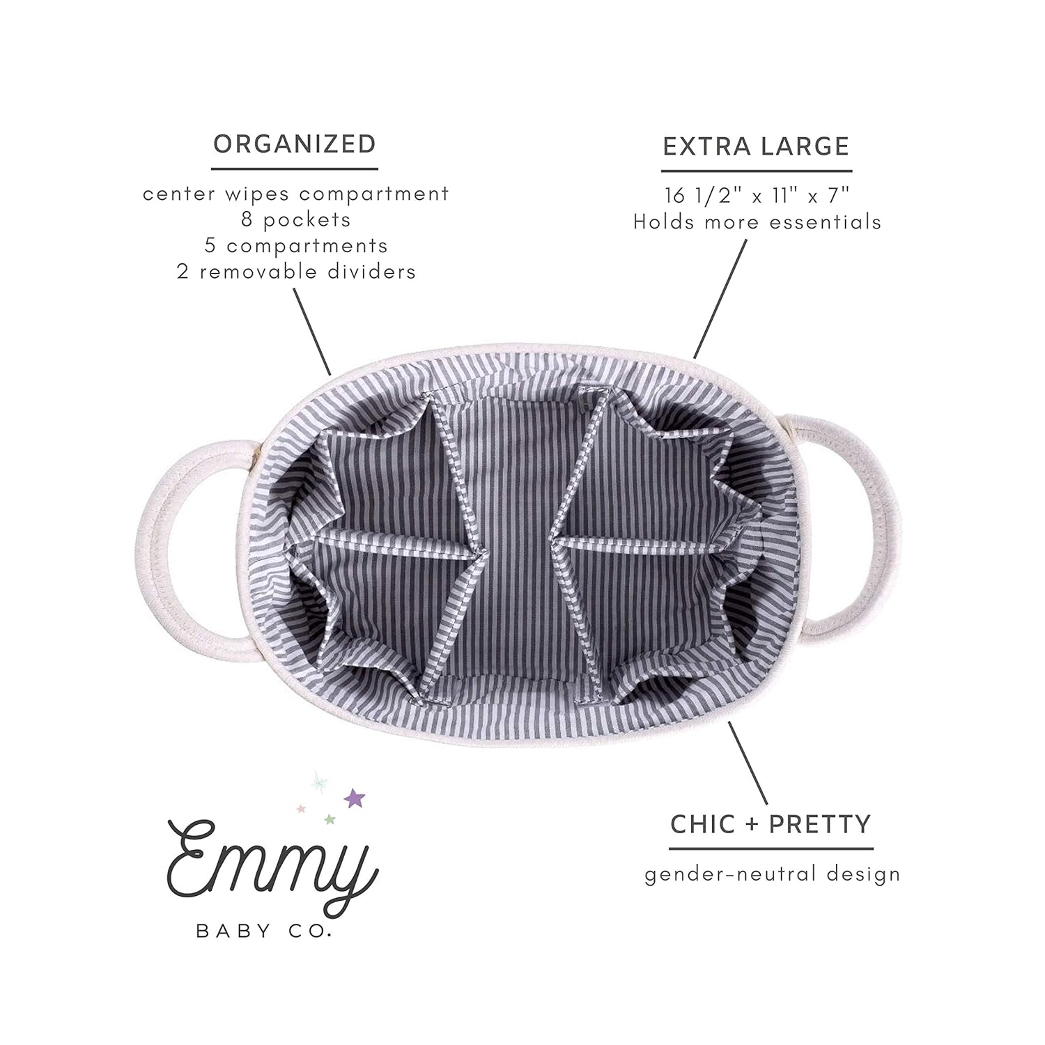 Garifon Emmy Baby Co Rope Diaper Caddy Organizer - Large Creamy White