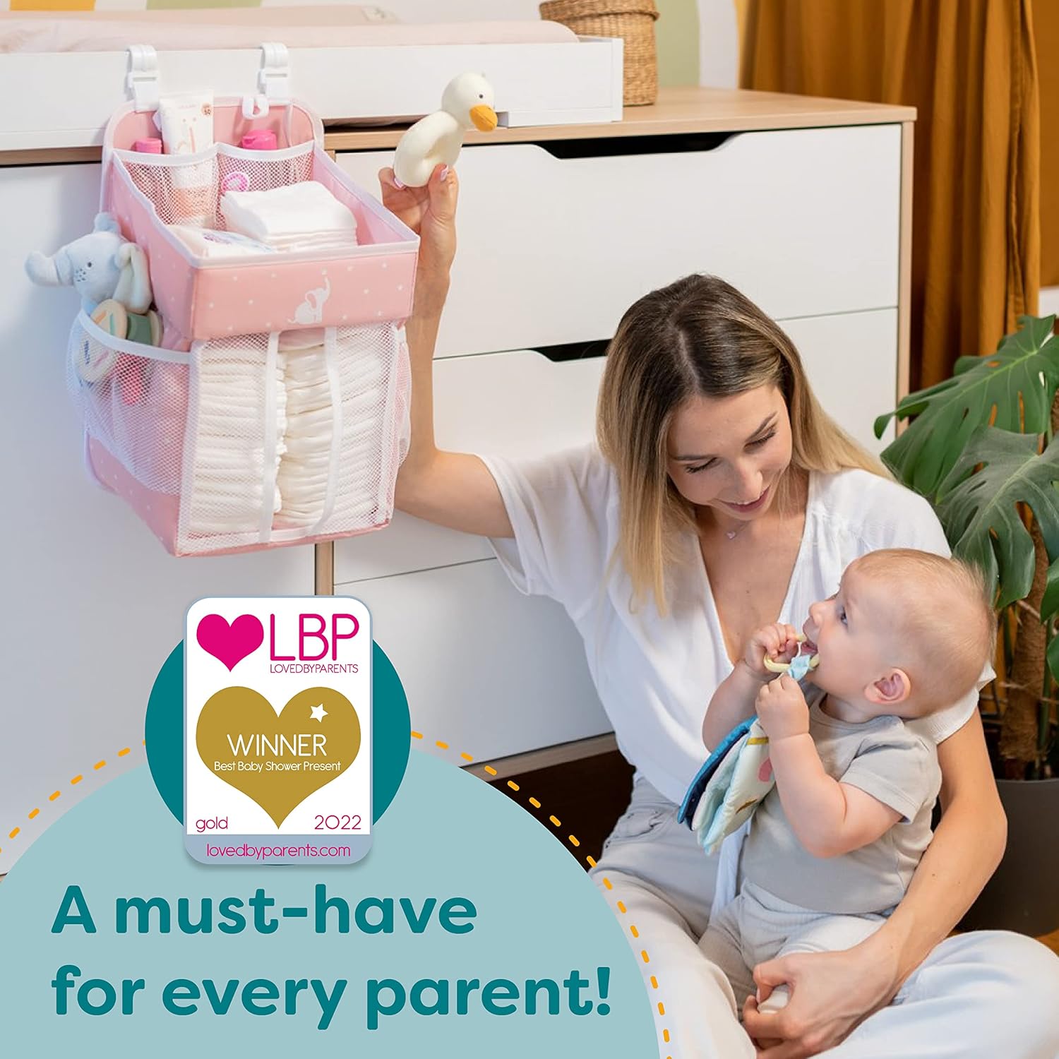 Cradle Star Hanging Diaper Caddy Organizer - 50 Diapers - Pink 17x9x9