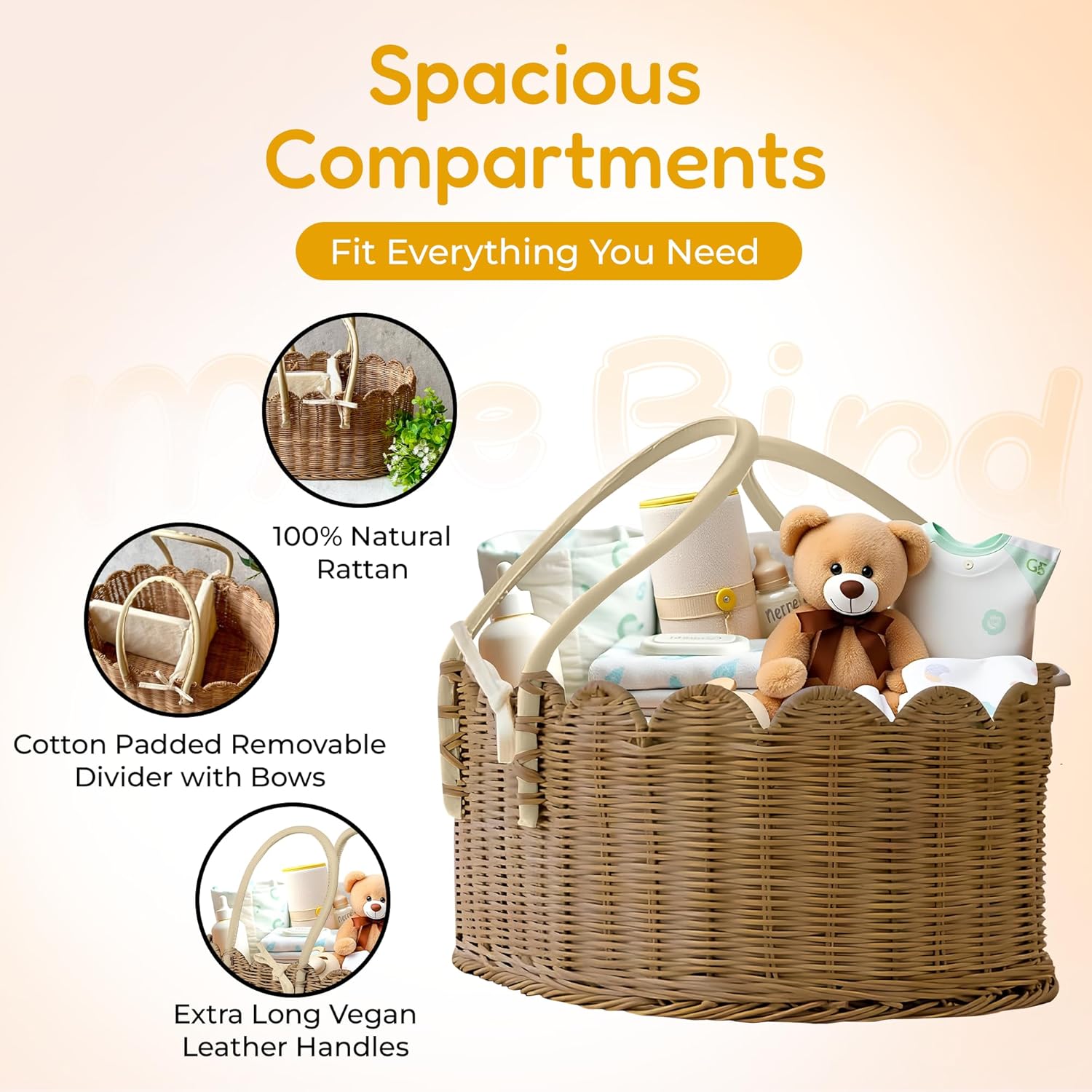 Mae Bird Rattan Diaper Caddy Organizer with Handles 1