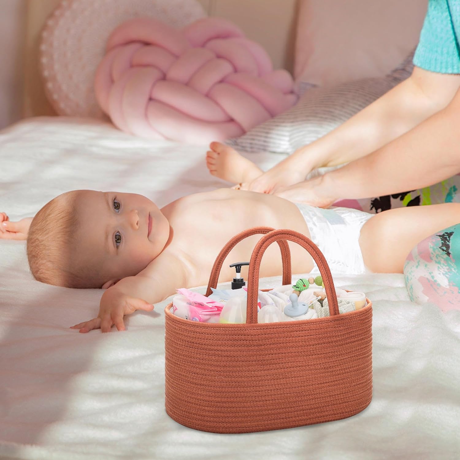 COMSE Large Diaper Caddy with Handles and Dividers