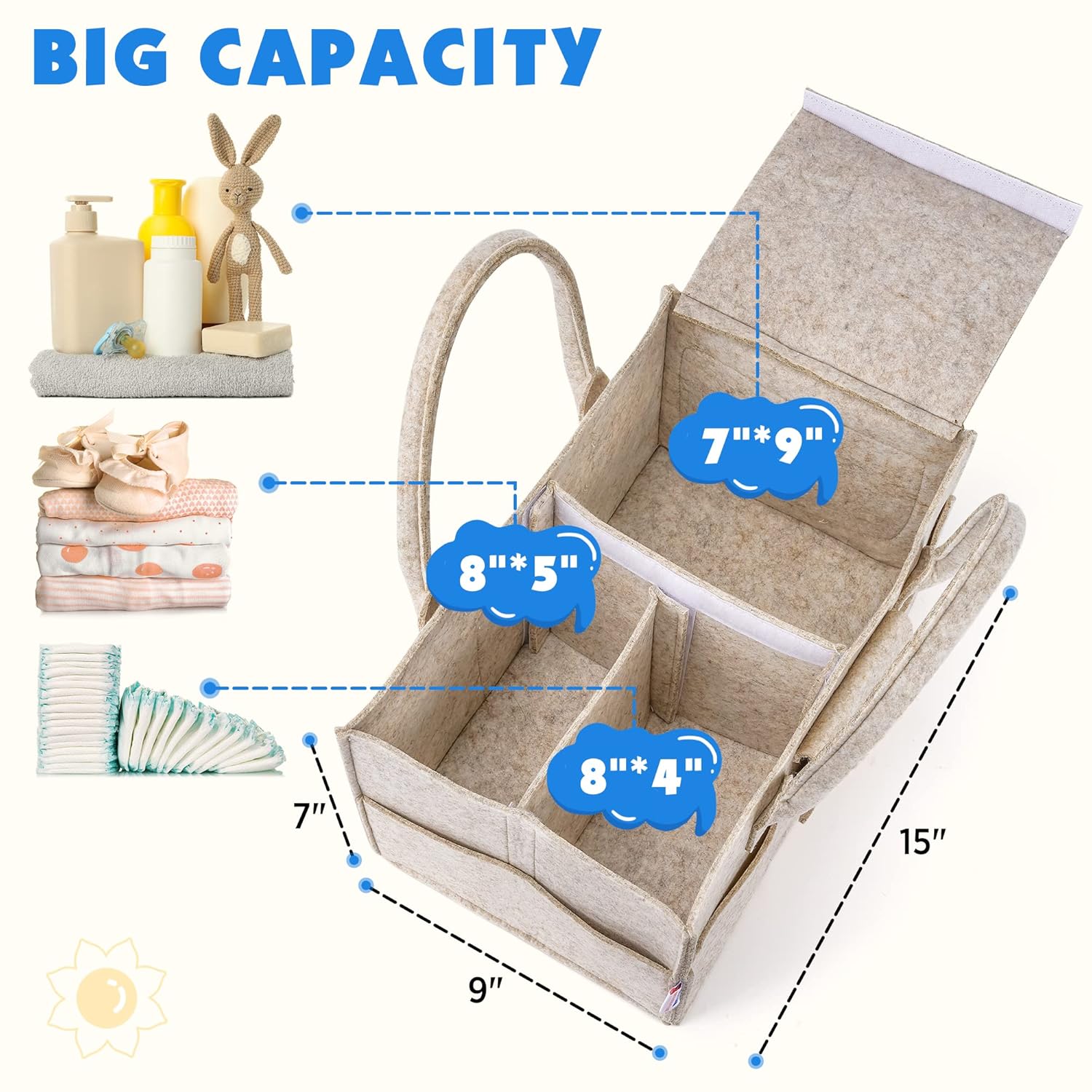 Maliton Baby Diaper Caddy Organizer with Handles and Lid