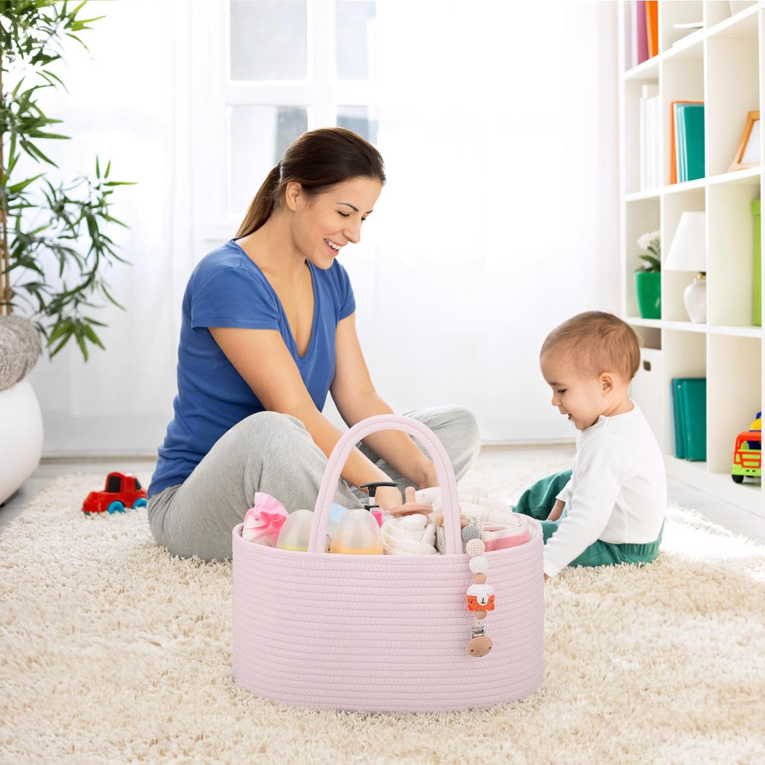 COMSE Large Diaper Caddy Organizer with T Divider