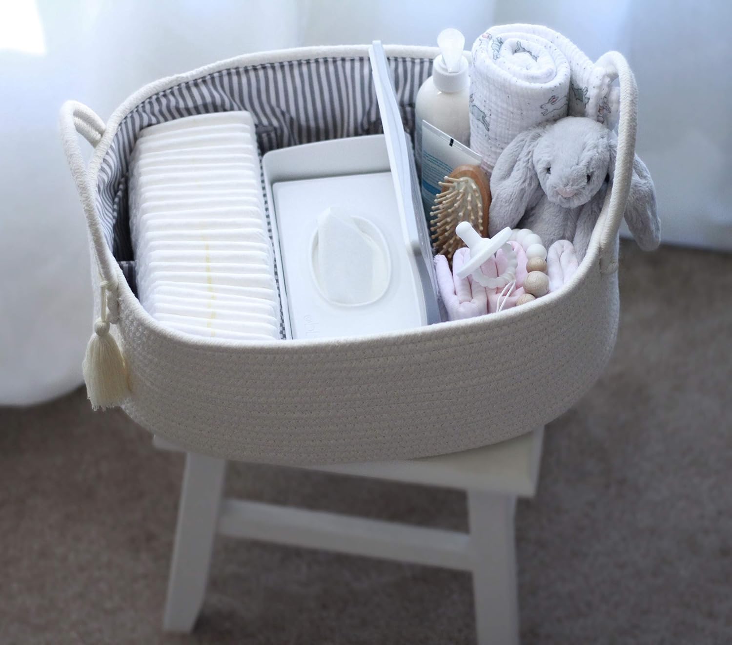 Garifon Emmy Baby Co Rope Diaper Caddy Organizer - Large Creamy White