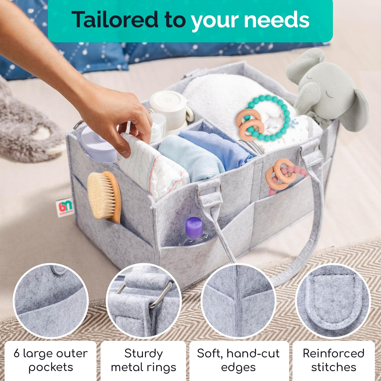 Babynma Felt Diaper Caddy - Extra Large Storage for Baby Toddler Supplies