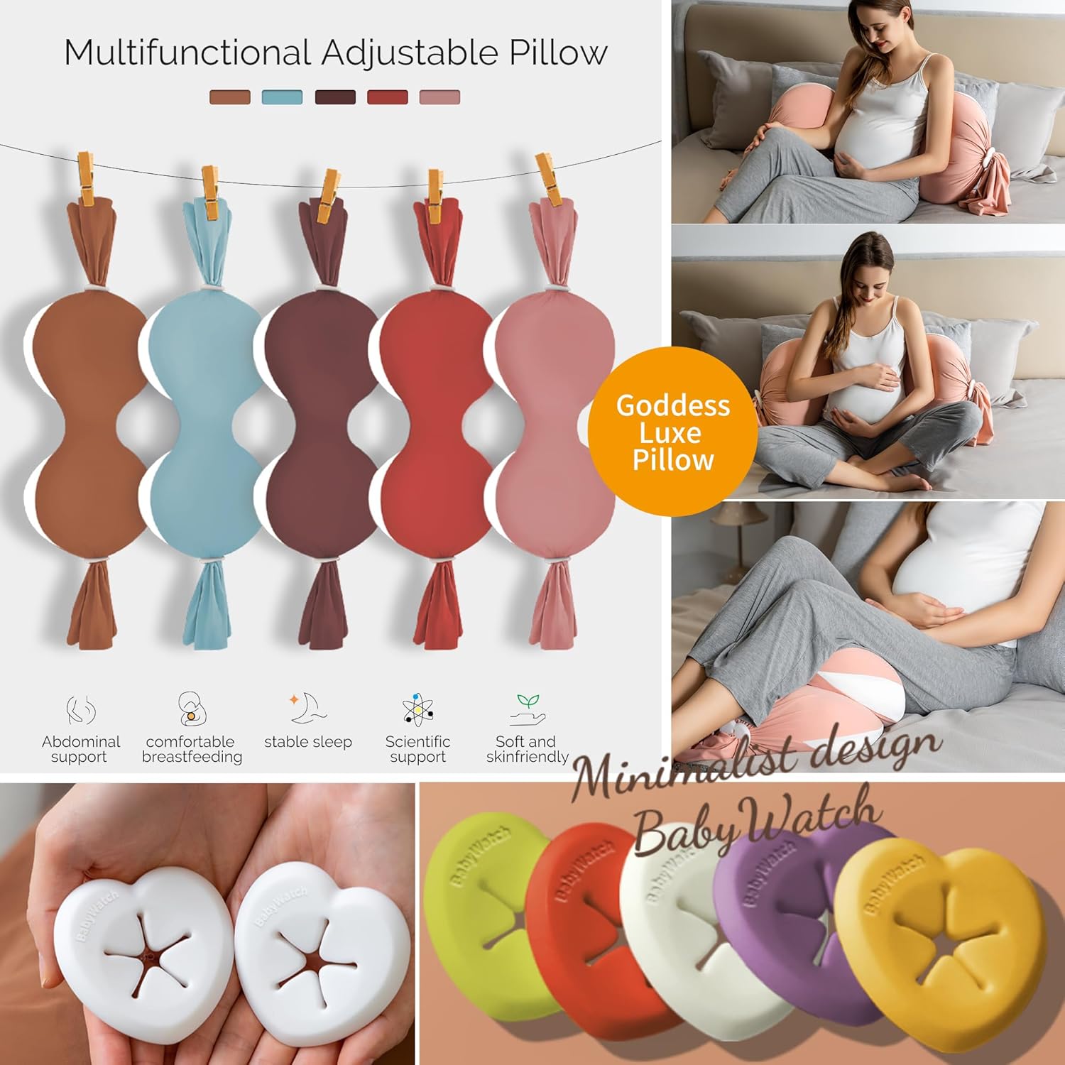 Fogkiss Pregnancy Pillow with Adjustable Buttons - Pink