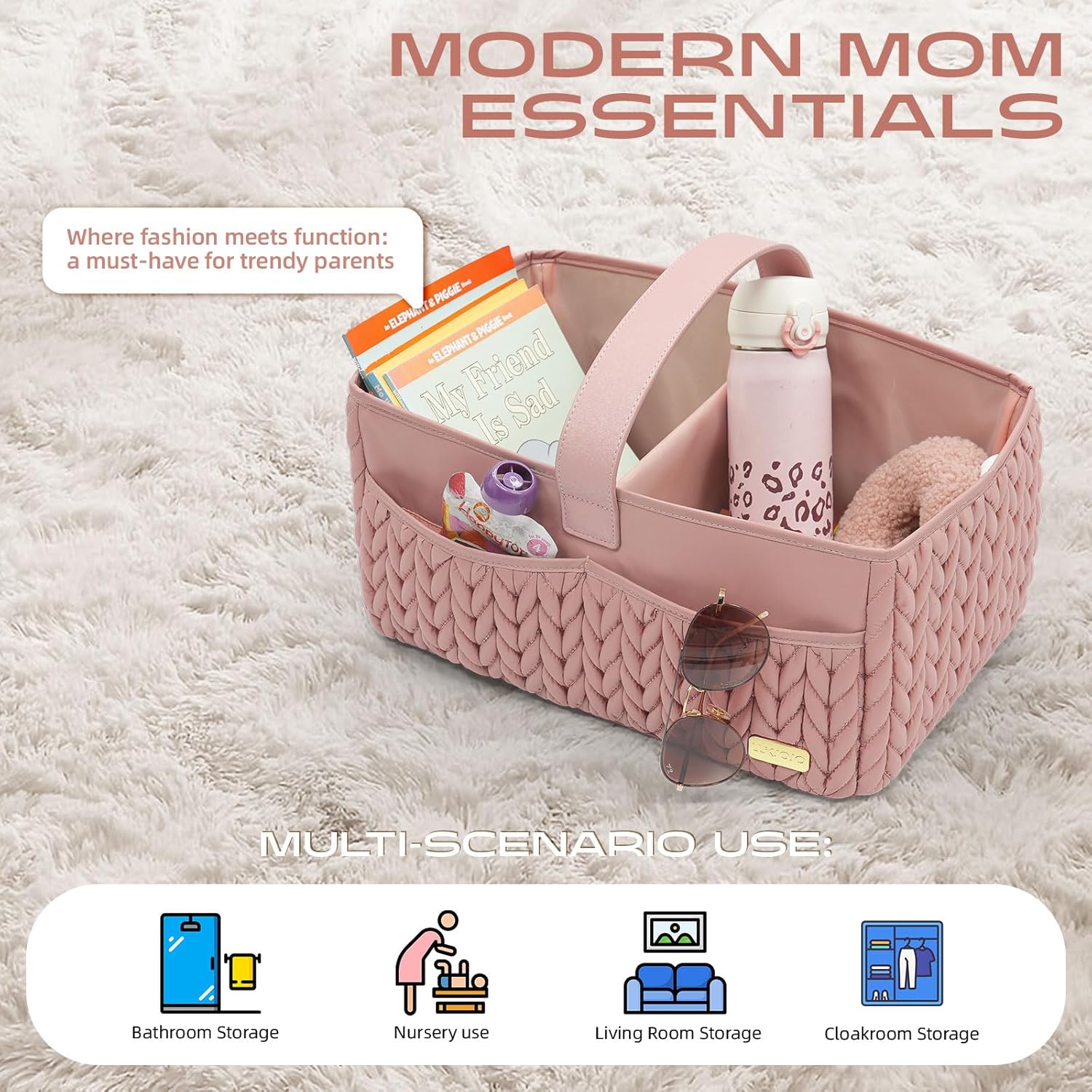 LUKJOJO Dusty Rose Diaper Caddy with Handle