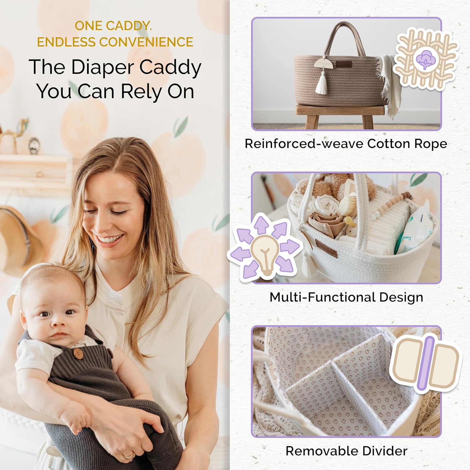 Yunioo BoHo Diaper Caddy Organizer with Tassel Brown