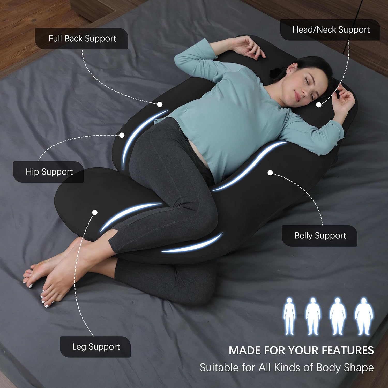 MOON PARK Full Body Pregnancy Pillow - U Shaped with Removable Cover