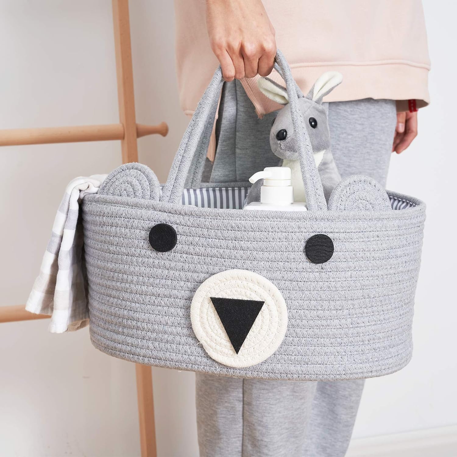 InfiBay Baby Diaper Caddy Organizer Large Bear Cotton Rope