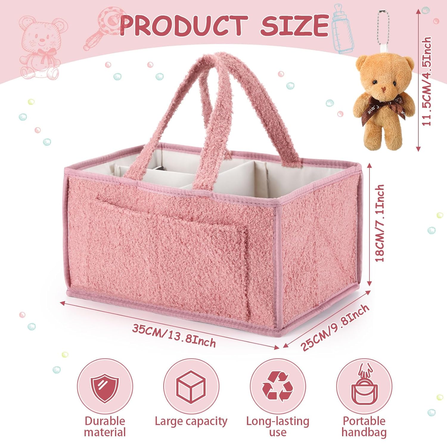 Teenyyou 2 Pcs Diaper Caddy Organizer Set with Doll Ornament