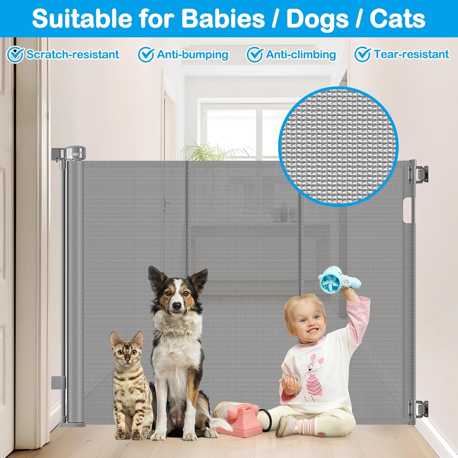 42 Inch Extra Tall Retractable Baby and Pet Gate